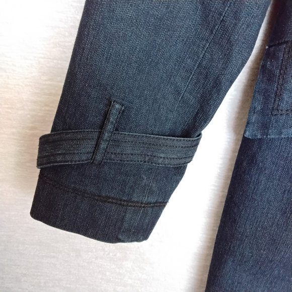 Focus 2000 Dark Blue Jean Size 12 Vintage Duster Length Coat Belted - Picture 7 of 12